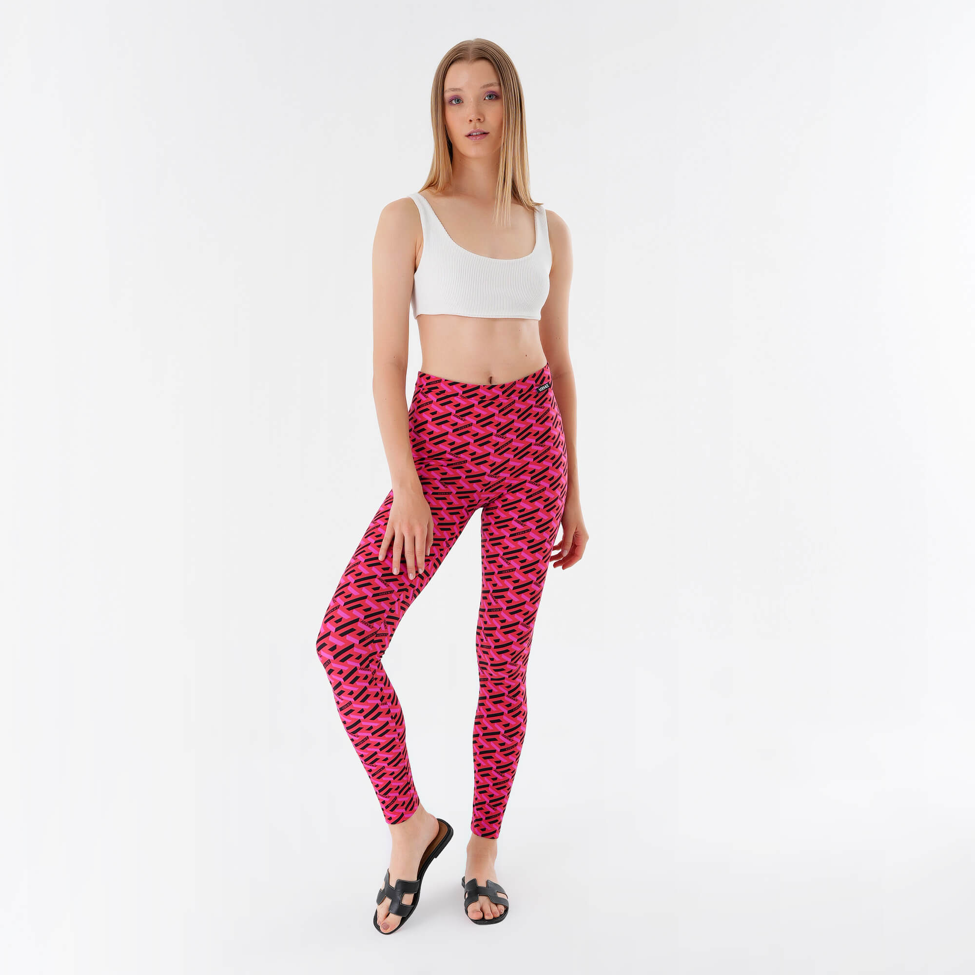  Versace- Red & Pink  Logo Patterned Leggings IT42